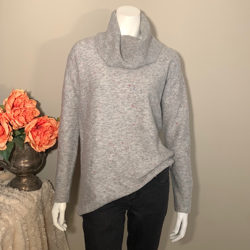 High low cowl neck sweater